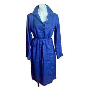 Talbot's Navy blue Linen 2-piece midi shirt Dress belted w separate slip sz 14